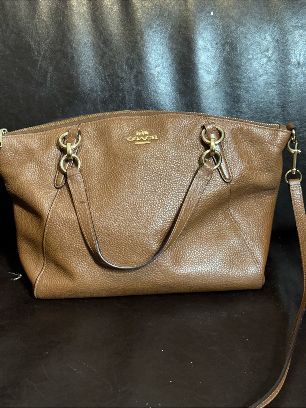 Coach Pebbled Leather Small Kelsey Satchel in Saddle Brown - F28993
